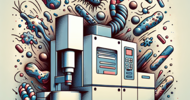 Illustration of a high-resolution mass spectrometer targeting specific bacteria for antibiotic resistance detection, with a focus on precision and specificity in a minimal color palette