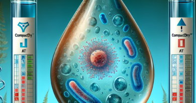 Abstract illustration of a water droplet with magnified E. coli, and two labeled test plates indicating E. coli detection in water safety monitoring