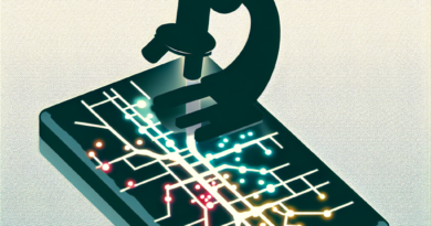 A stylized depiction of a city's sewage system on a microscope slide, illustrating varying levels of E. coli antibiotic resistance with glowing points