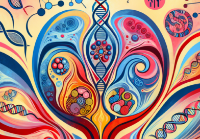 Abstract art depicting distinct Gardnerella vaginalis subgroups with DNA and enzyme symbols representing cpn60 sequencing and sialidase activity in the context of bacterial vaginosis