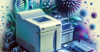 Digital illustration of a PCR machine with abstract airborne particles representing bioaerosol monitoring in a lab environment